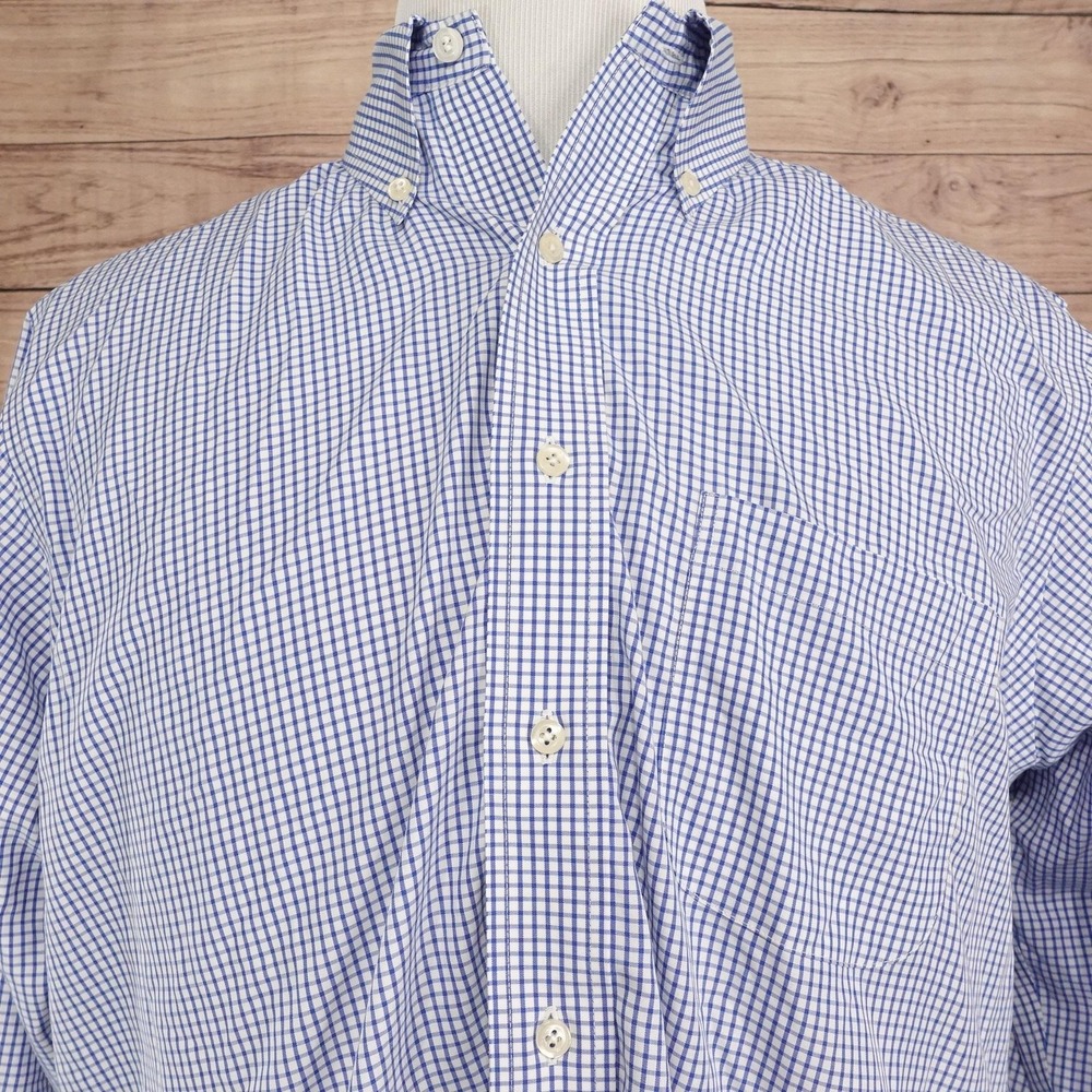 Brooks Brothers Dress Shirt Mens 16 32/33 Classic Fit Blue Check Non-Iron Cotton